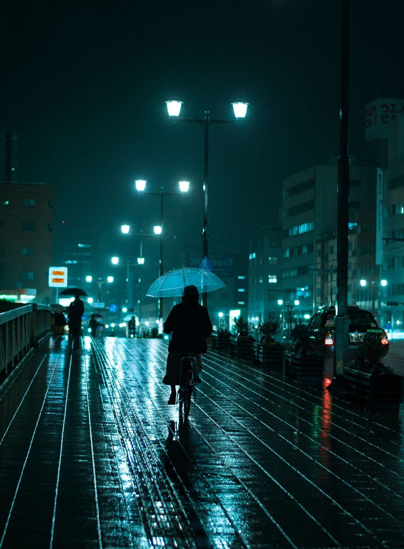 Biking in the rain at night