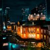 Tokyo station night vibes and lights photography with clouds