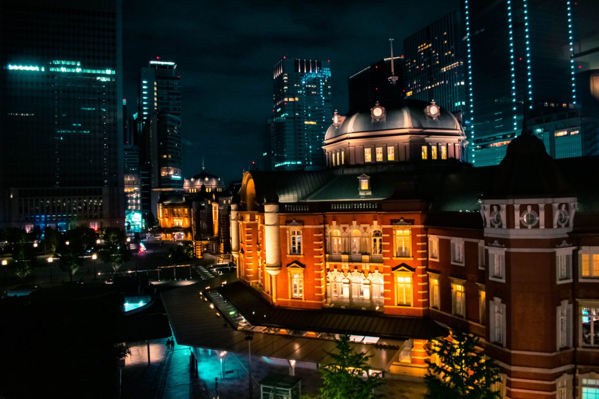 Tokyo station night vibes and lights photography with clouds