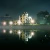 Foggy weather and the reflection of A-bomb dome at the peace park in Hiroshima