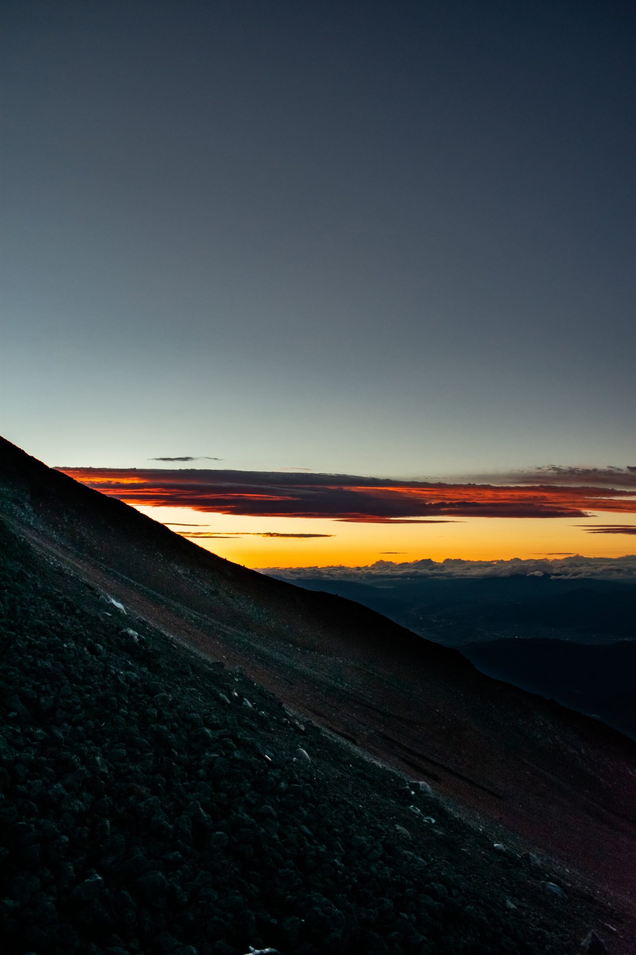 Sunset while climbing mount Fuji
