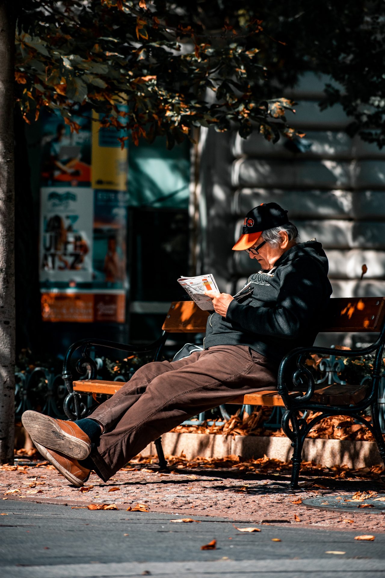 reading on the street.